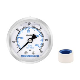 MEASUREMAN PRO 2" Dial Size, Glycerin Filled Pressure Gauge, 0-60psi/kpa, 304 Stainless Steel Case, 1/4" NPT Back Mount,for Pool Sand Filter, Water Pump, Propane, Coolant, CO2, Gas, Test