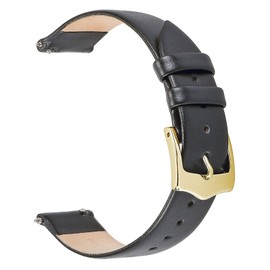 EACHE 14mm Black Leather Watch Bands for Women Quick Release Thin Leather Watch Straps for Ladies with Gold Buckle