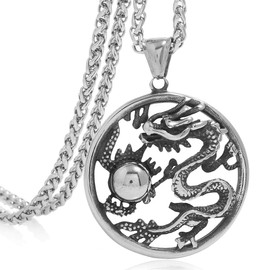 FIZIZDH Men's Stainless Steel Dragon Biker Pendant Necklace,24 inch Keel Link Chain