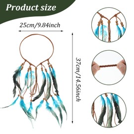 oruola Indian Feather Headband,Native American Headband,Boho Feather Headband,Indian Headdress for Women,Hippie Headbands for Women,Indian Headdress,Hair Accessories for Women and Girls Blue