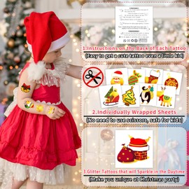 Partywind Metallic Glitter Christmas Tattoos Party Supplies, 204 Styles Fake Tattoo Stickers for Kids Stocking Stuffers Goodie Bag Stuffers, Christmas Holiday Party Decorations Games