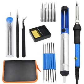 Soldering Iron Set, 60W Soldering Tool Temperature Adjustable 220~480°C Soldering Iron Pen for Electrical Maintenance (18 Pieces Kit)
