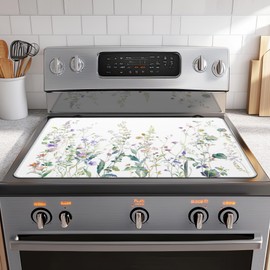 Stove Top Cover for Electric Stove,Summer Flowers Anti-Slip Heat Resistant Rubber Flat Top Oven Cover Mat, Dish Drying Mat 28.5'' x 20.5''