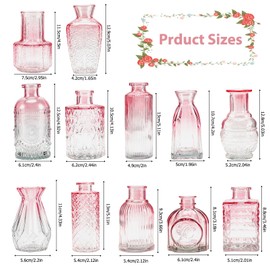Dyrfolm Glass Bud Vases Set of 12,Small Glass Vases for Centerpieces,Pink Bud Vases in Bulk,Mini Flower Vase,Small Vases for Flowers,Mini Vintage Vase for Wedding Home Room Office Table Decor(Pink)