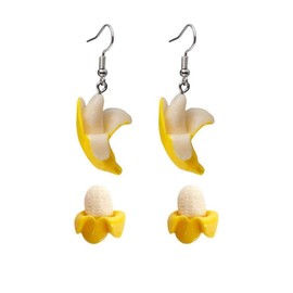3D Peeled Banana Earrings Set Resin Simulation Banana Dangle Earrings Cute Banana Stud Imitate Lightweight Fruit Earrings- A