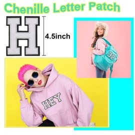 GYGYL 3PCS Chenille Varsity Letters Patch, Iron on Large Size Letter Patches for Team Costume Decoration, Height 4-1/2In, Black Edge Letter C