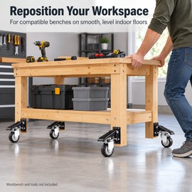 Retractable Workbench Casters, Set of 4 – 660 lb Total Capacity, 2.5-Inch PU Swivel Wheels with Foot Lift Pedals