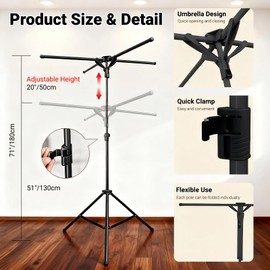 Heavy Duty Metal Shopping Bag Rack - Adjustable Height 51"to 71", Foldable Bag Holder Stand with Storage Bag, Retail Display Stand for Store/Boutique/Mall (Holds 50lbs)