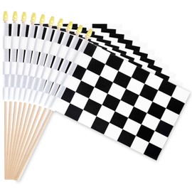 Pack of 20, Handheld Racing Checkered Flags 5x8 Inch – Small Black and White Flags on Wooden Sticks with Gold Spear Top, Mini Finish Line Flag for Racing Theme Party, Sports Events, and Decorations