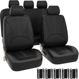 Fhrhig Fundas para Asientos de Automovil, Juego 9 pzs Universales Cubre Asientos para Auto de Cuero PU, Resistente Al Agua y Al Polvo, Respirable, par