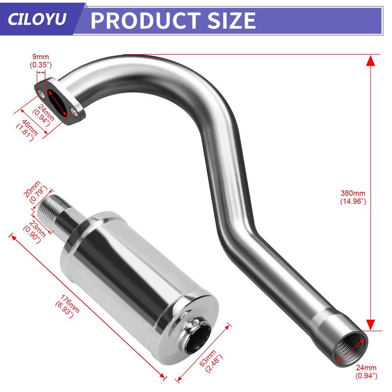 CILOYU Central Long Mini Bike Exhaust Header Pipe with Muffler