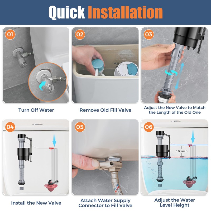 Teviora Universal Toilet Flusher Replacement Kit, Water-Saving & Height Adjustable