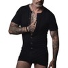 Muscle Alive Mens Short Sleeve Onesie Henley Jumpsuit Stretchy Cotton