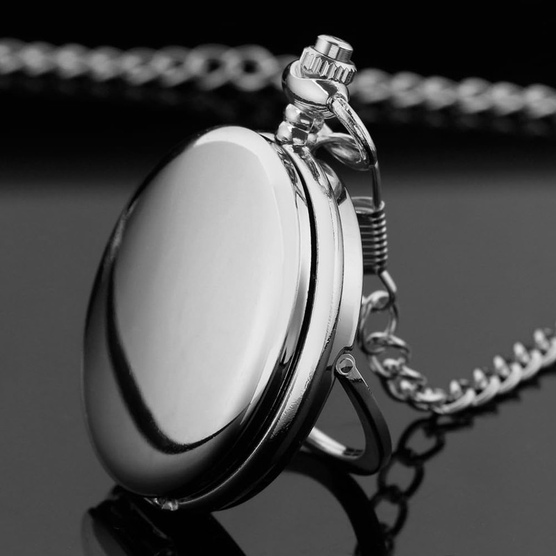 Tiong Silver Smooth Steel Bracket Design Men's Pocket Watch Arabic