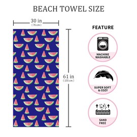 Beach Towel Microfiber Beach Towels Oversized Large Quick Dry Soft Sand Free Cute Watermelon Design 30×60 inch Beach Towels for Kids Women Men Pool Swim Beach Essentials Accessories -Blue