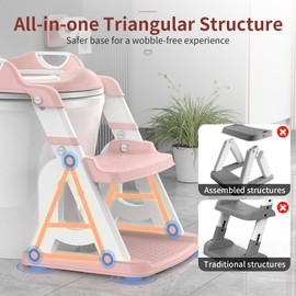 MeuLife Meulife Potty Training Seat, Upgrade 2 in 1 Potty Training Toilet for Toddler, Toddler Toilet Seat for Boys Girls with Splash Guard, Anti-Slip Pad and Step Stool (Pink)