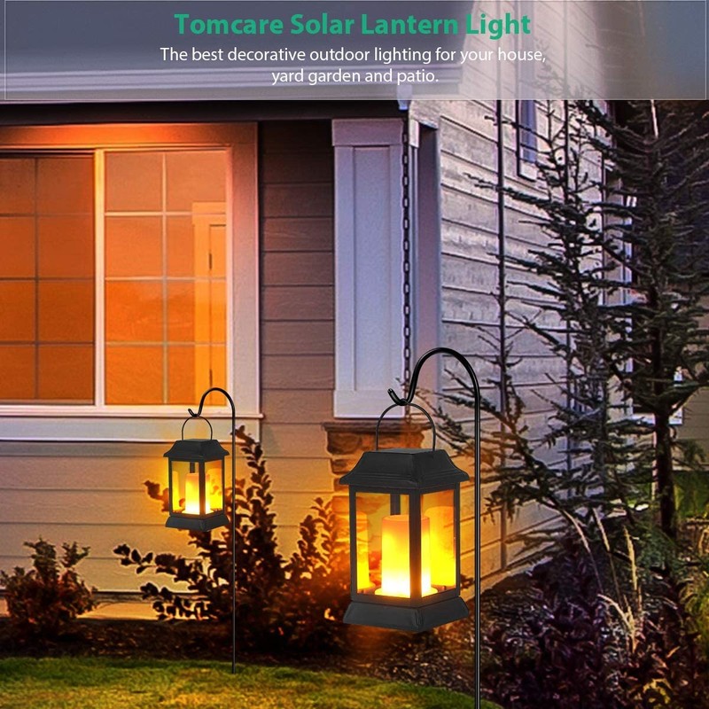 TomCare Solar Lights Metal Flickering Flame Solar Lantern Outdoor Hanging