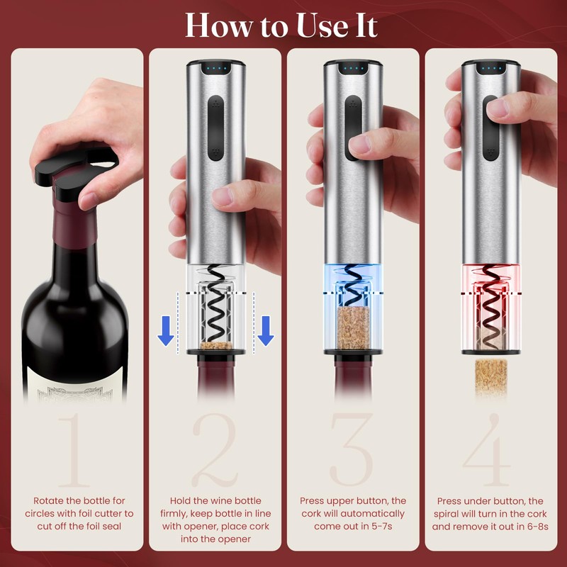 HomeHacks Electric Wine Opener, Automatic Wine Opener with Foil Cutter,