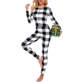 LecGee Womens Pajama jumpsuits One Piece Sleepwear Button bodysuit Underwear Set Long Sleeve Union Suit