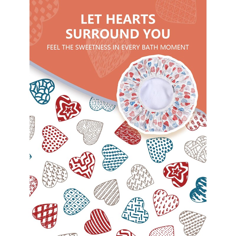 Years calm Terry Lined Shower Cap, Triple Layer Heart Motifs,Waterproof
