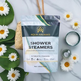 Aqua Aromas Shower Chamomile Steamers - Aromatherapy Shower Bombs, 15 Count - Chamomile Essential Oils for Relaxation & Invigoration - Spa-Like Experience, for Stress Relief & Wellness