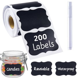 200 Pcs Chalkboard Labels,2.83x1.95 IN Reusable Labels With 1 Liquid Chalk Markers Removable Labels,Suitable for Mason Jars Storage Boxes Food Containers Storage Jars Kitchen Food Spice Storage(Black)