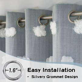 MYSKY HOME Blue Living Room Curtains Kids Curtains for Boys Bedroom 84 Inches Long Double Layer Curtains Room Darkening Grommet White Pom Pom Sheer Blackout Curtains Dusty Blue 52 x 84 Inch 2 Panels