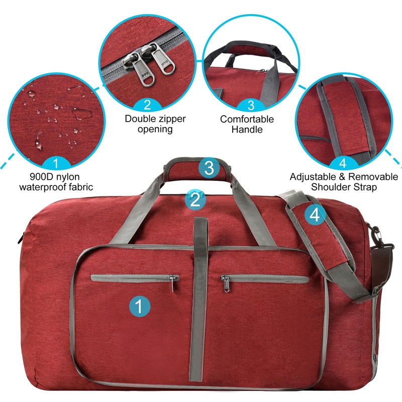 Felipe Varela Duffle Bag with Shoes Compartment and Adjustable Strap,Foldable