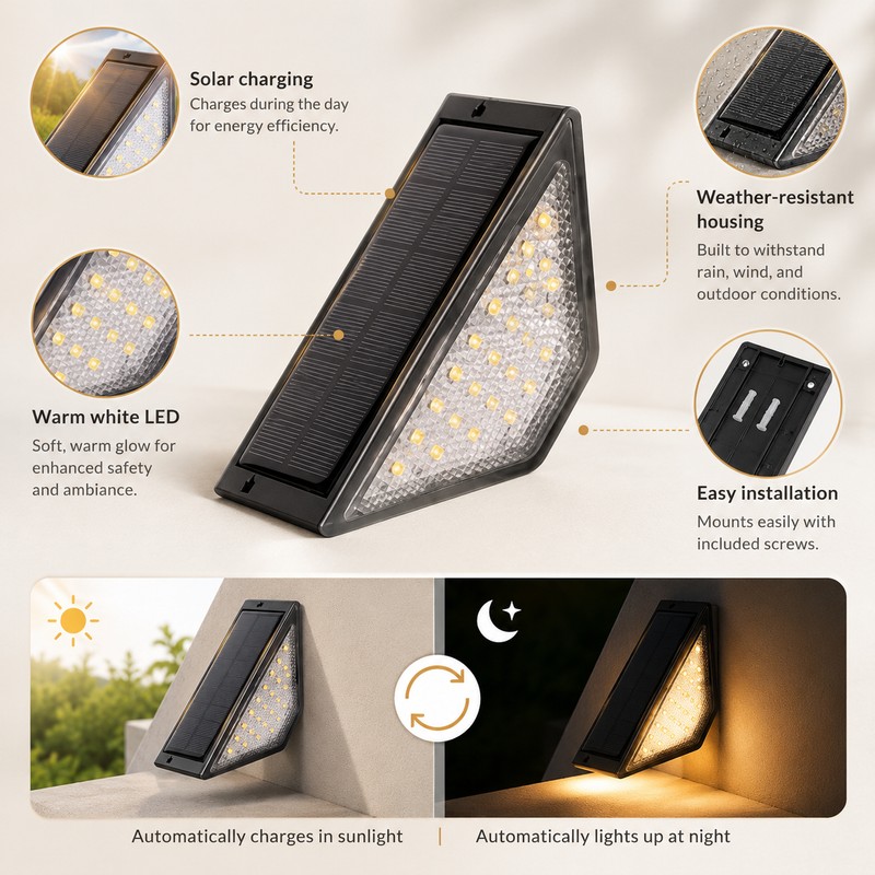 Solar Step Lights for Outdoor Stairs – Warm White LED