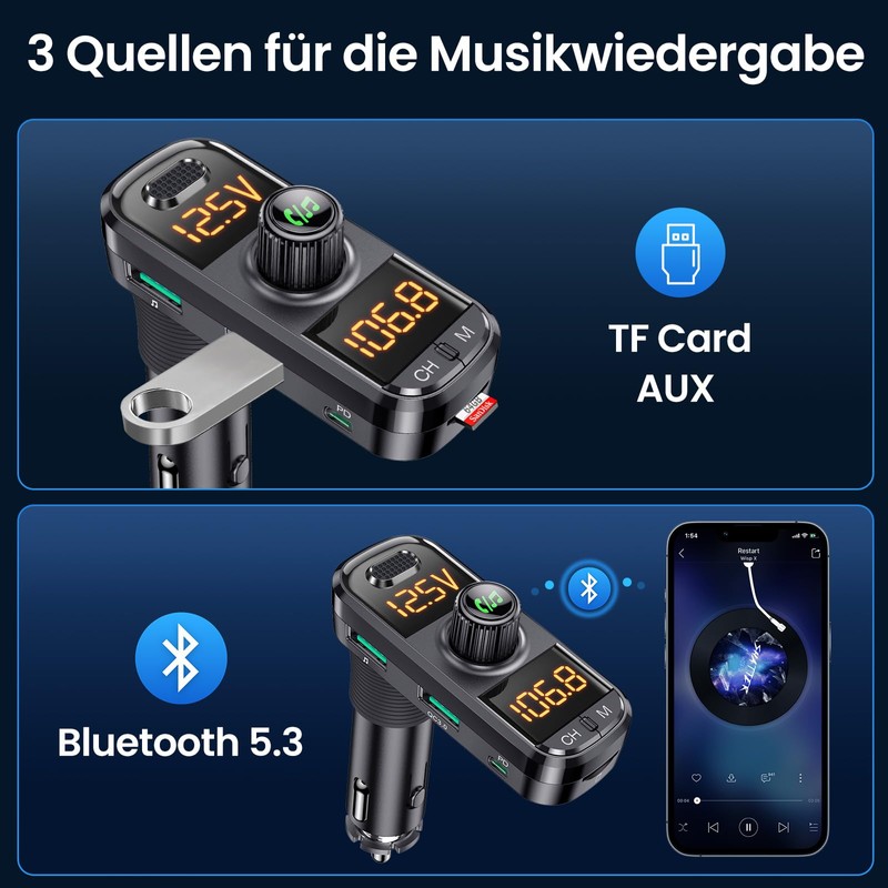 Bluetooth Adapter Car, GizmoVine FM Transmitter, Aux Bluetooth Transmitter Car