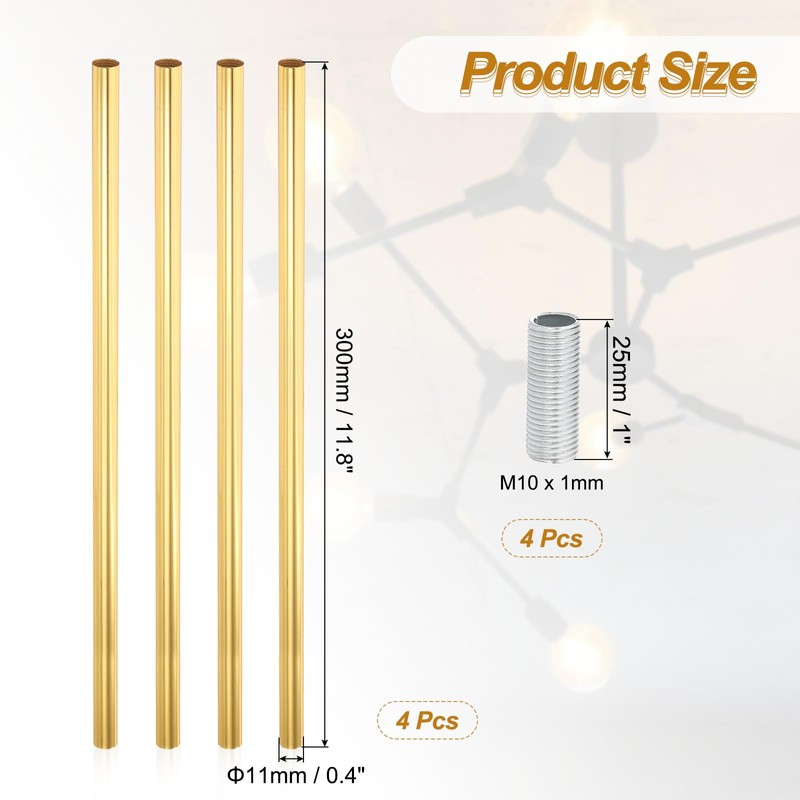 PATIKIL Threaded Extension Rod, 4 Sets 12" M10 x 1mm