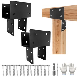 ITEVE.GD Post Cap Tie Bracket,Heavy Duty Wood Beam Support Bracket.Black T-Shape Pegola Braacket for Gazebos,Patio Decks,and Porches Wood Post to 4x4 or 4x6 Lumber - 2Pack