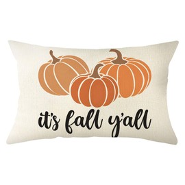Ogiselestyle It's Fall Y'all Pumpkin Throw Pillow Cover 12x20 Inch, Autumn Thanksgiving Harvest Farmhouse Decoration for Sofa Couch