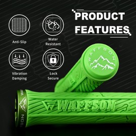 WFS World Map MTB Lock-on Grips - Single Clamp Ergonomic Anti-Slip Mountain Bike Handlebar Grips - Comfort Vibration Dampening for Trail, Enduro, Downhill - Green