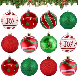 Unbreakable Christmas Baubles, Pack of 16, Plastic Christmas Tree Ornaments, for Christmas Tree Decorations (Red Green)