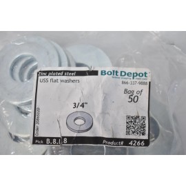 Bolt Depot Lot of 50 Bolt Depot USS Flat Washers Zinc Plated 3/4" Hardware 4266 B.8.I.8