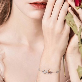 Qings Infinity Heart Bracelet Women's 925 Sterling Silver Birthstone Bracelets Adjustable Endless Love Bangle Gemstone CZ Bracelet Jewellery Christmas Birthday Gift for Girls, Sterling Silver, Zircon