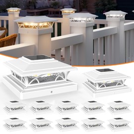 APONUO Solar Post Cap Lights 12 Pack - 4x4 5x5 6x6 Fence Post Lights, Auto On/Off, Waterproof IP64, 2-Mode (Warm/Cool White), Deck Patio Yard Solar Light for Wood & Vinyl Posts, White