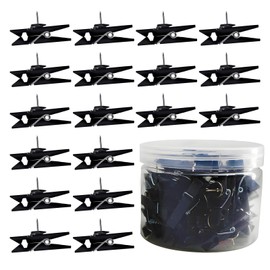 YMWALK 50Pcs Plastic Tack Clips with Push Pins for Cork Boards - Multicolour Decorative Drawing Pins for Photos, Crafts, and DIY Projects (50, Black)