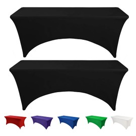 Newthinking 6ft Spandex Fitted Tablecover, Washable Rectangular Stretch Trestle Table Cloth for Banquet, Wedding Party Holiday Event (Black, 6ft)