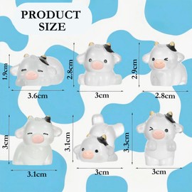 6PCS Luminous Cow Car Dashboard Decorations – Cute Transparent Cow Figurines with Gift Box, Night Glow Car Interior Ornaments for Women Girls, Funny Animal Accessories for Desk Laptop Display
