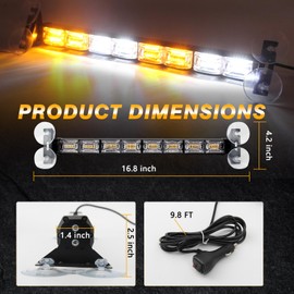 JESTMOTOR 2x16 Inch LED Traffic Advisor Light Bar 20 Flash Patternsselect Emergency Vehicle Lights Bar Windshield Rear Strobe Lights for Trucks, Tow/Plow Vehicle, Construction Vehicle(Amber/White)