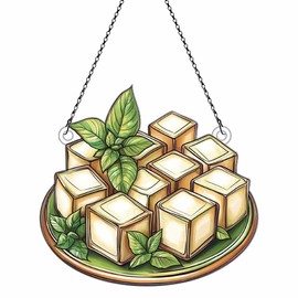 Tofu Ornaments Acrylic Window Hanging - Gifts for Tofu Lovers, Tofu Gifts for Women Men - Tofu Decor - Tofu Christmas Decorations