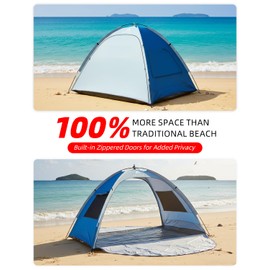 Abahub 3-Person Beach Tent Sun Shelter, UPF 50+ UV Protection Portable Sun Shade with 2 Doors and 2 Mesh Windows, Lightweight Beach Cabana for Beach, Camping, Fishing & Outdoor Activities