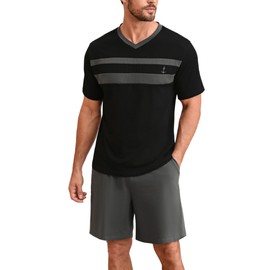 Nieery Mens Pyjamas Short Loungewear Men's Pajamas Set Short Sleeve Soft Cotton Pj's Top and Short for Sleepwear Nightwear with Pockets Black XL