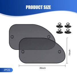 jokormo 2 PCS Car Side Window Sun Shade, 25.5 x 14.9 UV Blocking and Child Pet Protector, Suction Cup Mounted with Holes Breathable Mesh Sun-Proof Heat Shield, Universal for Car Window Cover (Black)