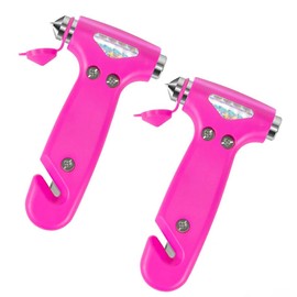 2 Count Safety Hammer, Emergency Automotive Escape Hammer Tool, Multifunctional Car Escape Tool with Seat Belt Cutter Car Window Break Tool - Pink