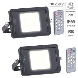 Luminea LED Floodlight Remote Control: Set of 2 Weatherproof LED Floodlights, Radar Motion Sensor, Remote Control, 10 W (LED Spotlight Motion Sensor, Motion Sensor with Remote Control, Waterproof)