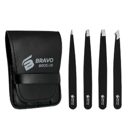 Professional Stainless Steel Tweezers for Facial Hair Women & Men – Set of PCS Eyebrow Tweezers for Ingrown Hair, Facial Hair, Splinter, Blackhead, & Tick Remover (Black)