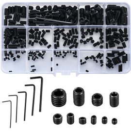 Hex Socket Set Headless Screws, Carbon Steel Screw Screws, Hollow, Inner Hex, Grub Screws, Hex Head Screws (M3, M4, M5, M6, M8), 300 Pieces Included Hex Key Wrench